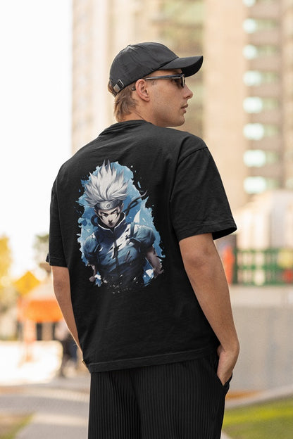 Anime In Blue Oversized Printed T-Shirt
