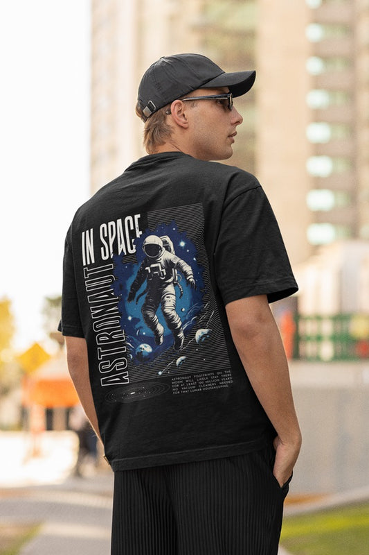Astronaut In Space Dark Oversized Printed T-Shirt
