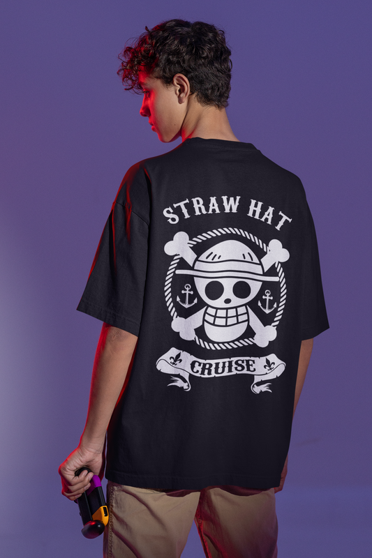 Straw Hat One Piece Oversized T-Shirt F/B