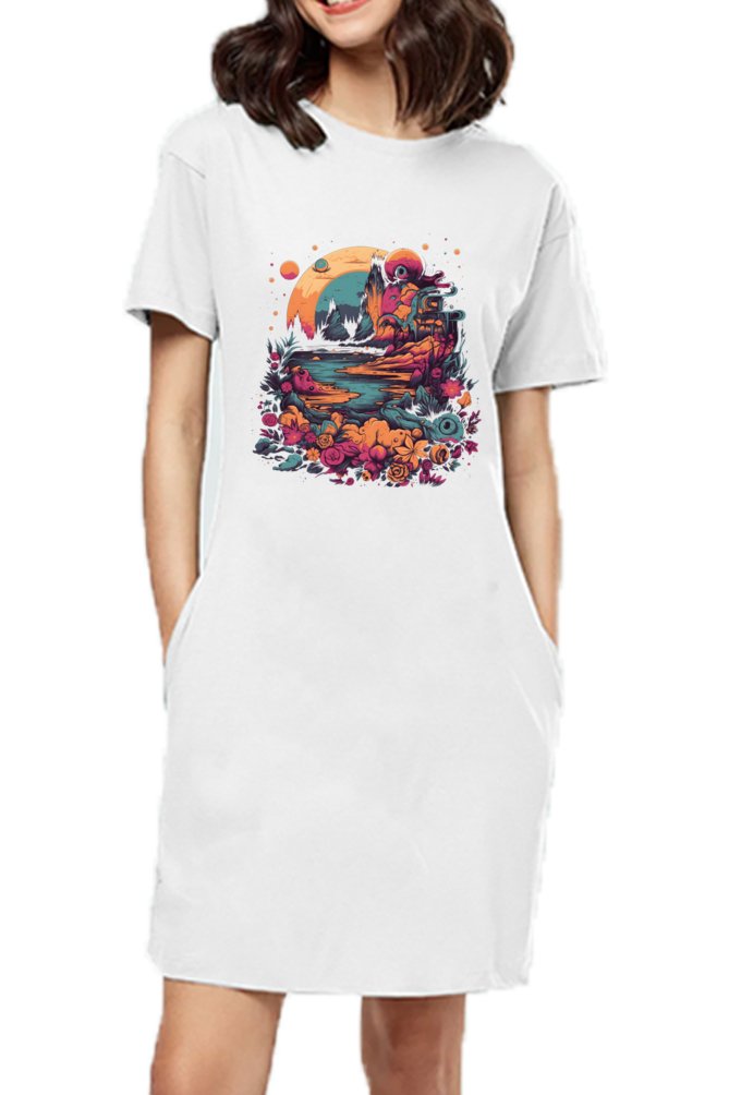 Abstract Flowers T Shirt Dress - The Vybe Store
