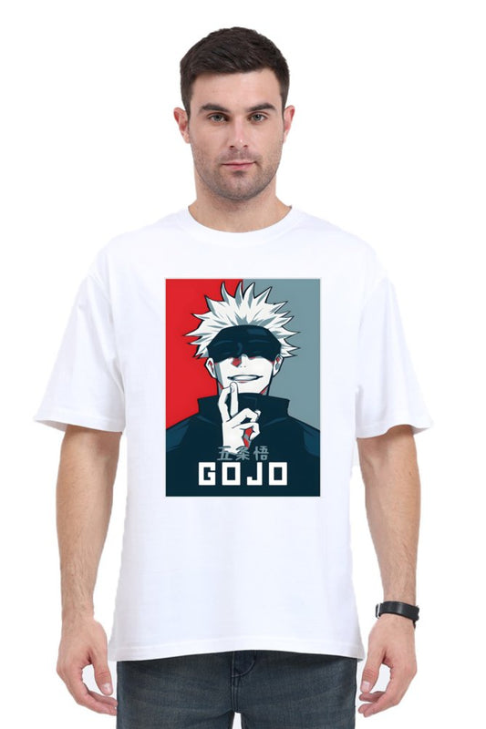 GOJO in Front anime oversized printed T-Shirt - The Vybe Store